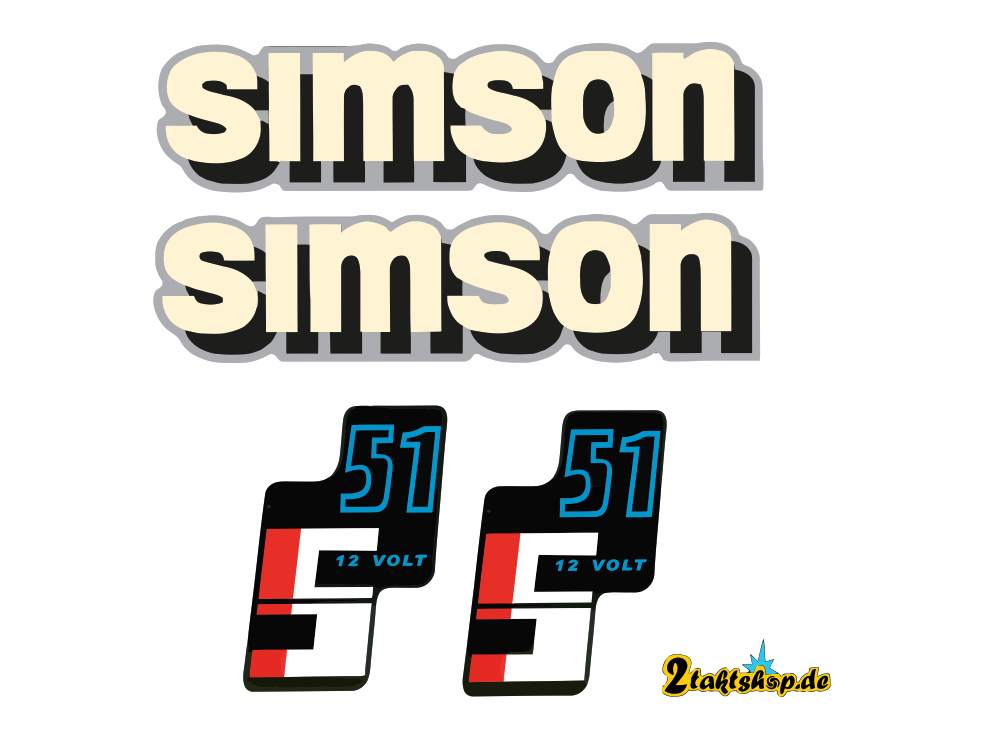 4 teiliger Dekorsatz Simson S51 12V Aufkleberset Retro DDR