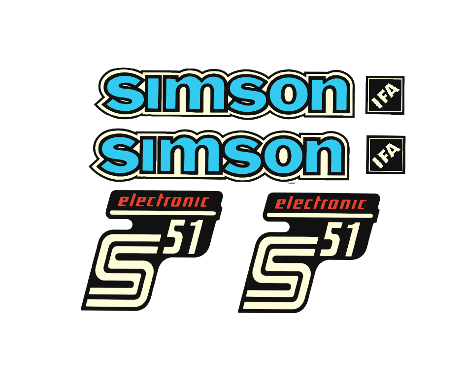 6 teiliger Dekorsatz Simson S51 Electronic Blau altes Design Aufkleber