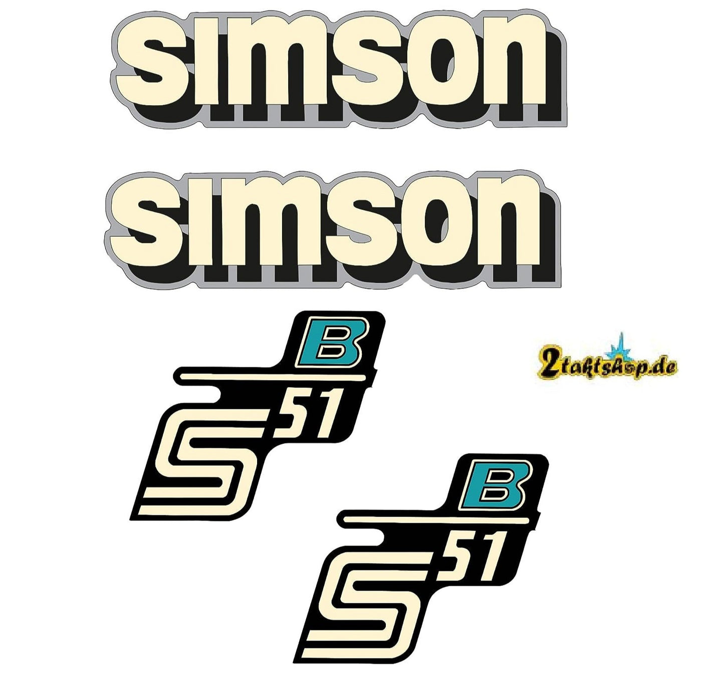 4 teiliger Dekorsatz Simson S51B Retro Aufkleber Set DDR Style