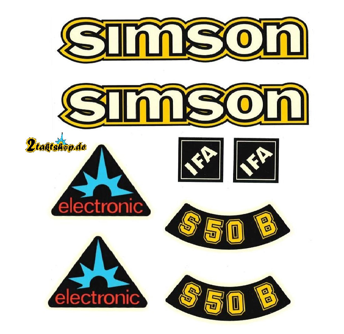8 teiliger Dekorsatz Simson S50B IFA Electronic Retro Aufkleber Set