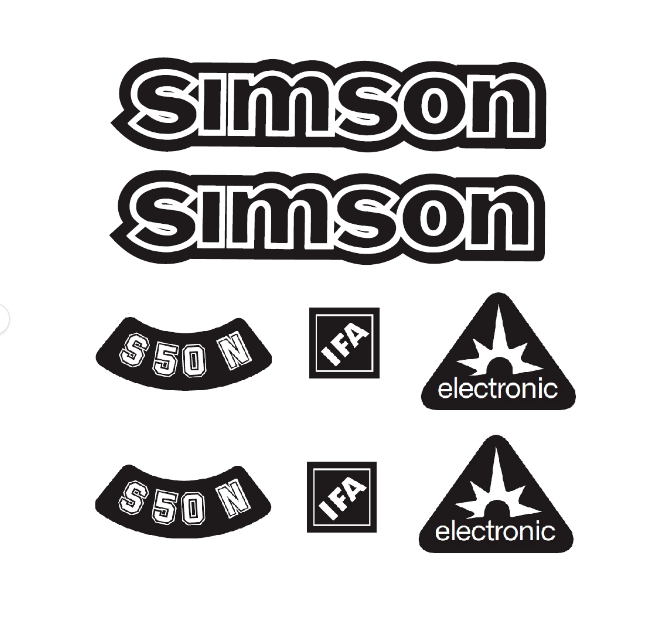 Simson S50N IFA Electronic Aufkleber Dekor Premium Retro Schwarz WEISS