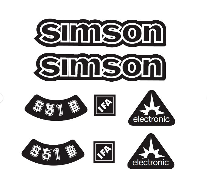 8 teiliger Simson S51B IFA Electronic Aufkleber Dekor Premium Retro Schwarz WEISS Dunkel