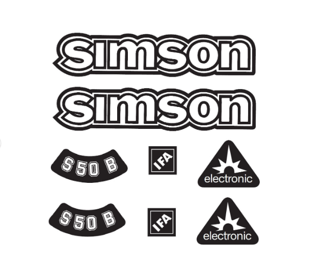 Simson S50B IFA Electronic Aufkleber Dekor Premium Retro Schwarz WEISS