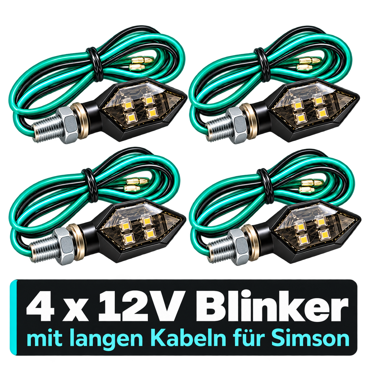 12V LED Blinker mit langen Kabeln direkt für Simson I M8 Gewinde E24