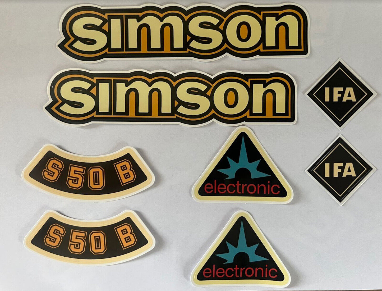 8 teiliger Dekorsatz Simson S50B IFA Electronic Retro Aufkleber Set