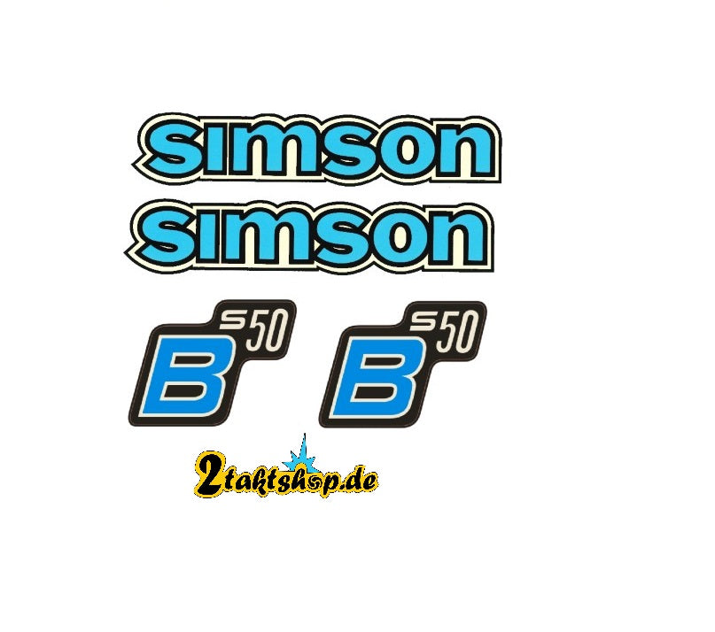 6 teiliger Dekorsatz Simson S50B IFA Retro Aufkleber Set Blau