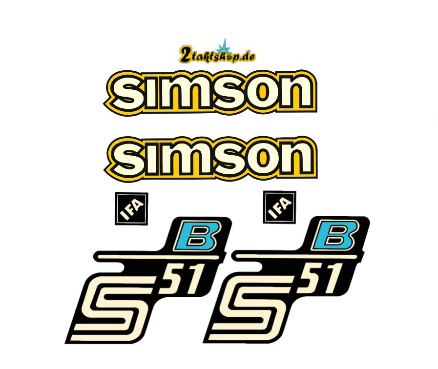6 teiliger Dekorsatz Simson S51 B Retro Aufkleber Set Gelb IFA