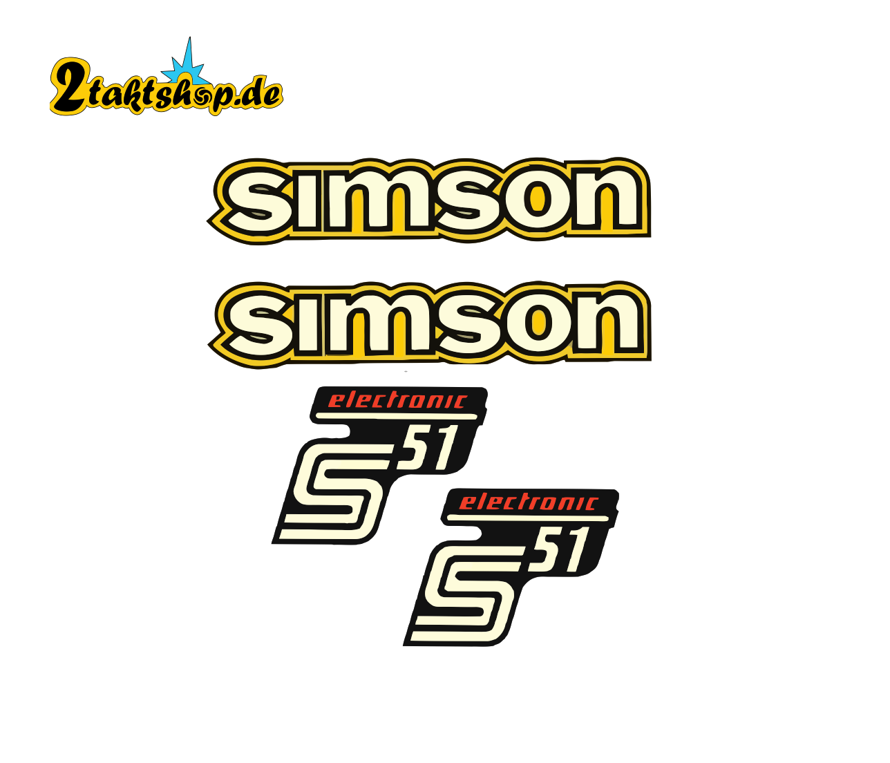 4 teiliger Dekorsatz Simson S51 Electronic Retro Aufkleber Set Gelb