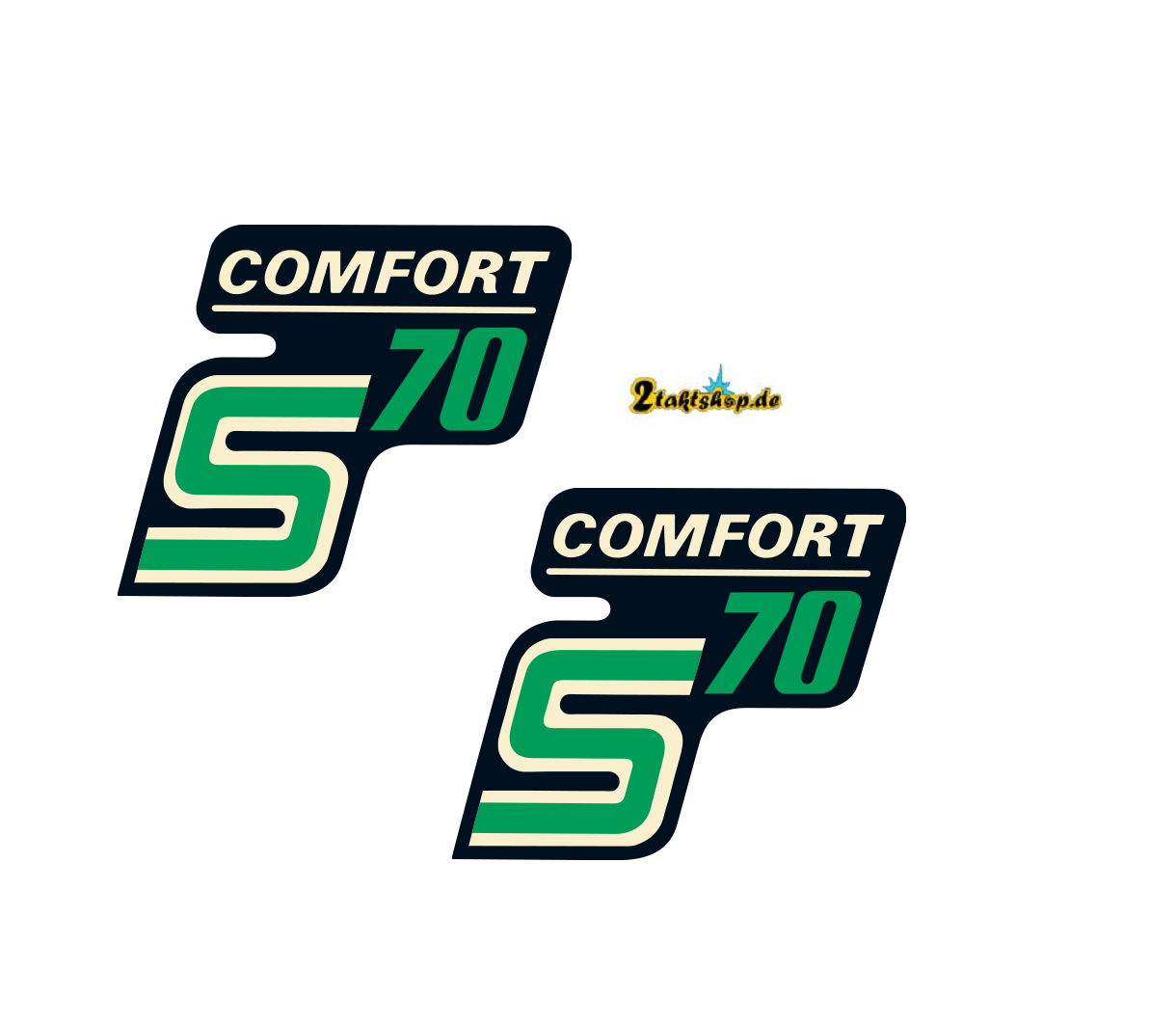 2 teiliges Set Wasserschiebebild Simson S70 Comfort Seitendeckel