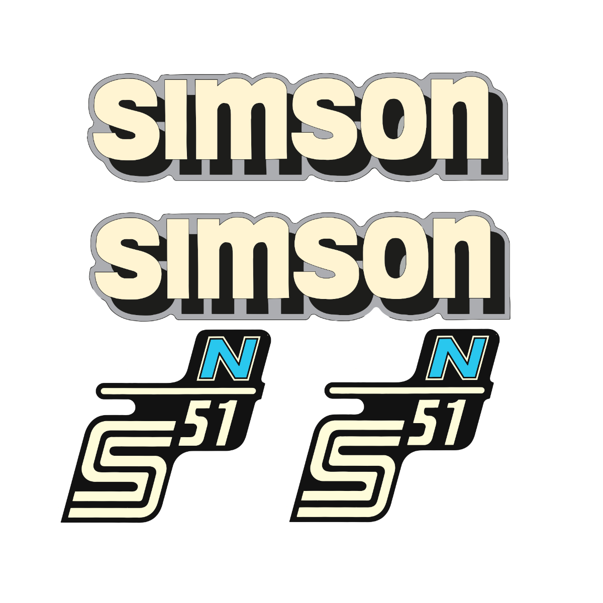 4 teiliger Dekorsatz Simson S51N Retro Aufkleber Set