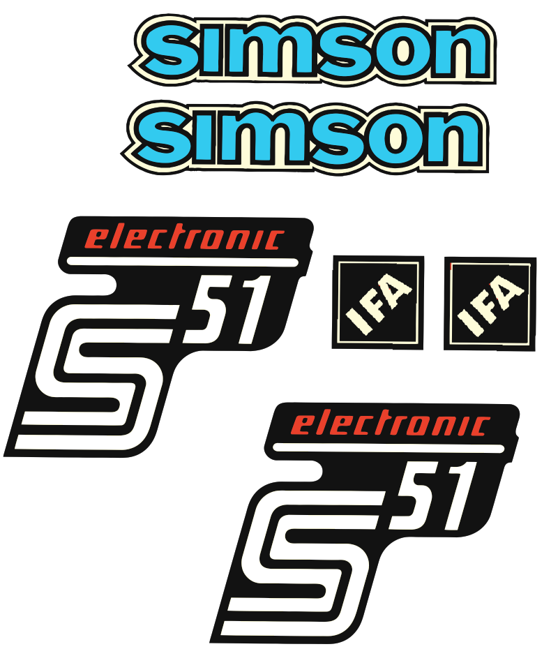 6 teiliger Dekorsatz Simson S51 Electronic Blau altes Design Aufkleber