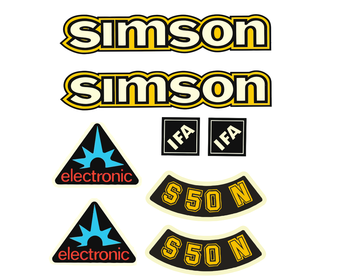 8 teiliger Dekorsatz Simson S50N IFA Electronic Retro Aufkleber Set