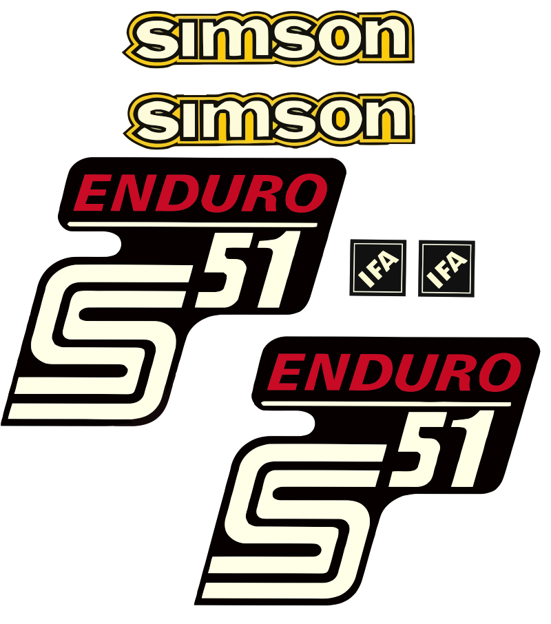 6 teiliger Dekorsatz Simson S51 Enduro Retro IFA Gelb Aufkleberset