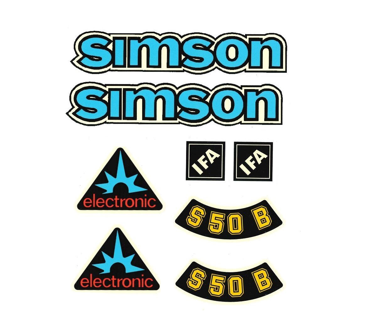 8 teiliger Dekorsatz Simson S50 B Blau ifa electronic Retro Aufkleber Set DDR