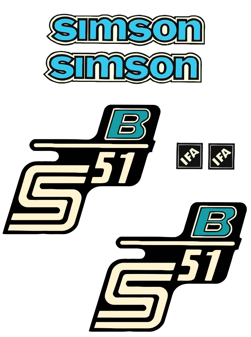 4 teiliger Dekorsatz Simson S51 B Retro Aufkleber Set Blau IFA