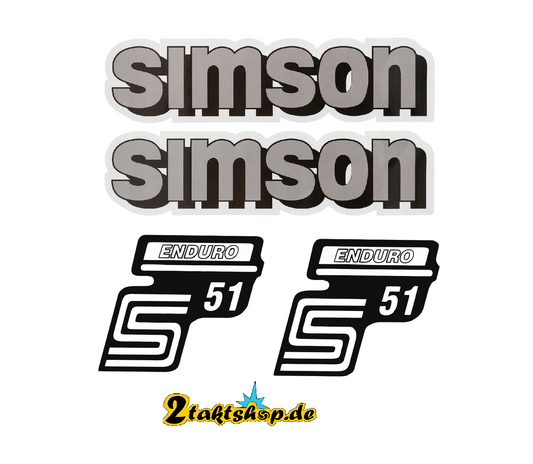 4 teiliger Simson Aufkleber Schriftzug für Tank & Seitendeckel  für S51 Enduro