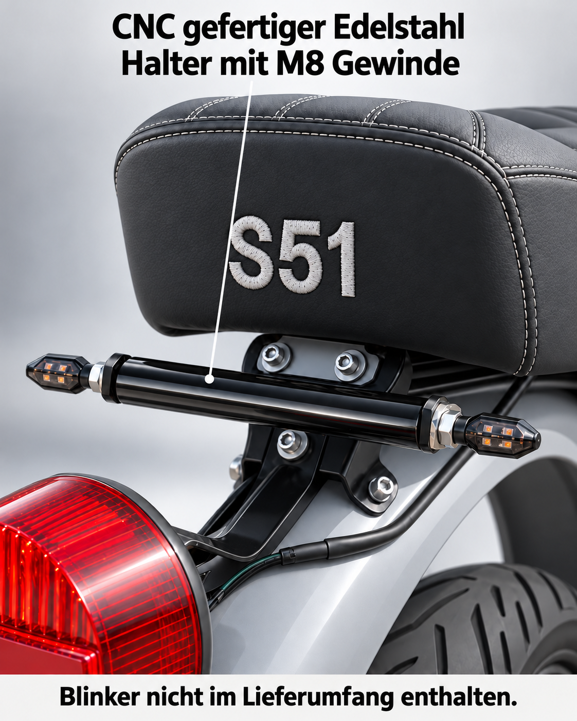 Blinkerhalter hinten – 304 Edelstahl, schwarz beschichtet, M8-Gewinde | Simson S50 / S51 / S70