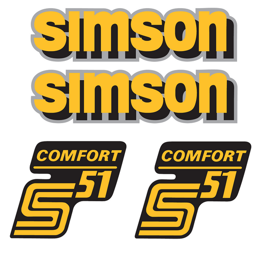 4 teiliger Dekorsatz Simson S51 Comfort Retro Aufkleber Set