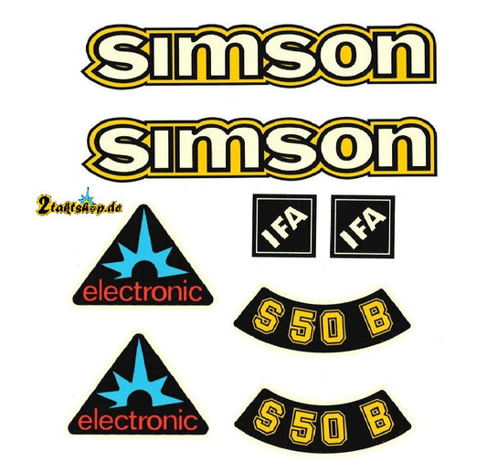 Paket] Set: Simson S50, S51 Tank Silber lackiert + Tankdeckel + Benzinhahn  + 2 Aufkleber Schriftzug Simson