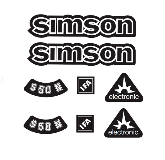 Simson S50N IFA Electronic Aufkleber Dekor Premium Retro Schwarz WEISS