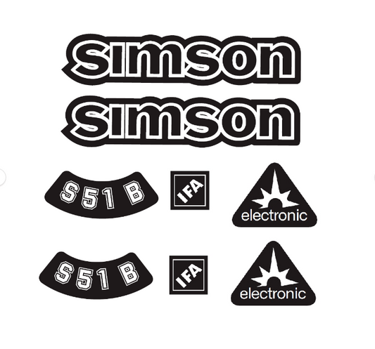 Simson S51B IFA Electronic Aufkleber Dekor Premium Retro Schwarz WEISS Dunkel