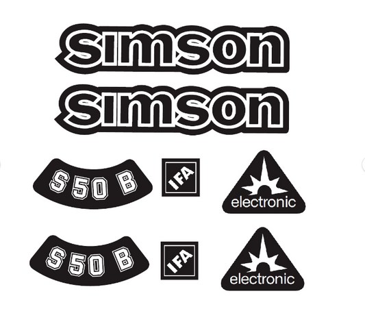 Simson S50B IFA Electronic Aufkleber Dekor Premium Retro Schwarz WEISS Dunkel