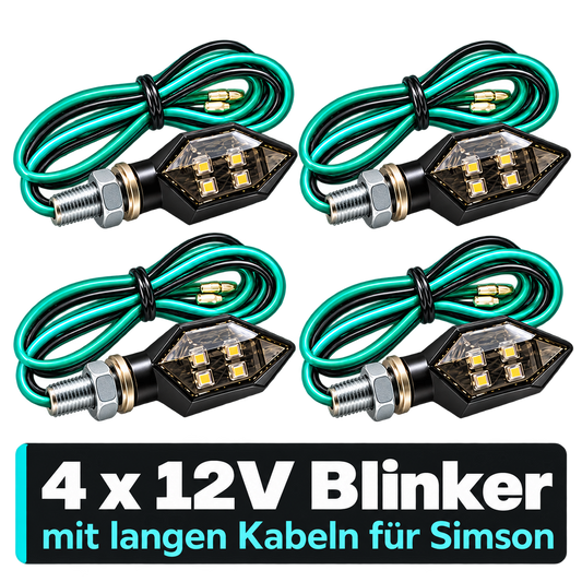 12V LED Blinker mit langen Kabeln direkt für Simson I M8 Gewinde  E24
