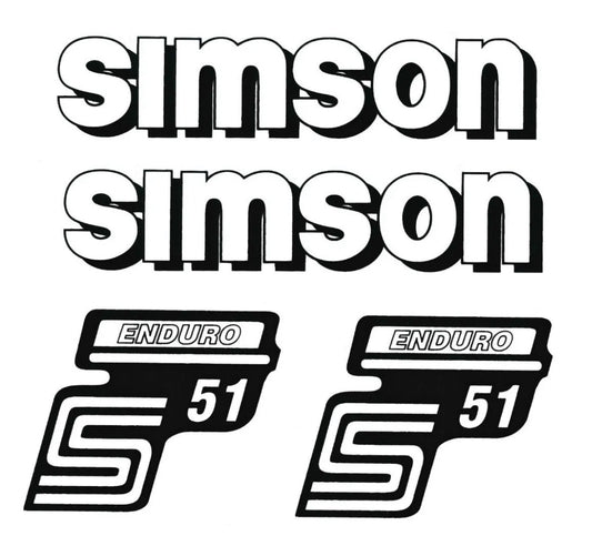 Simson S51 Enduro IFA Aufkleberset Retro DDR 4 teilig Schwarz Weiss