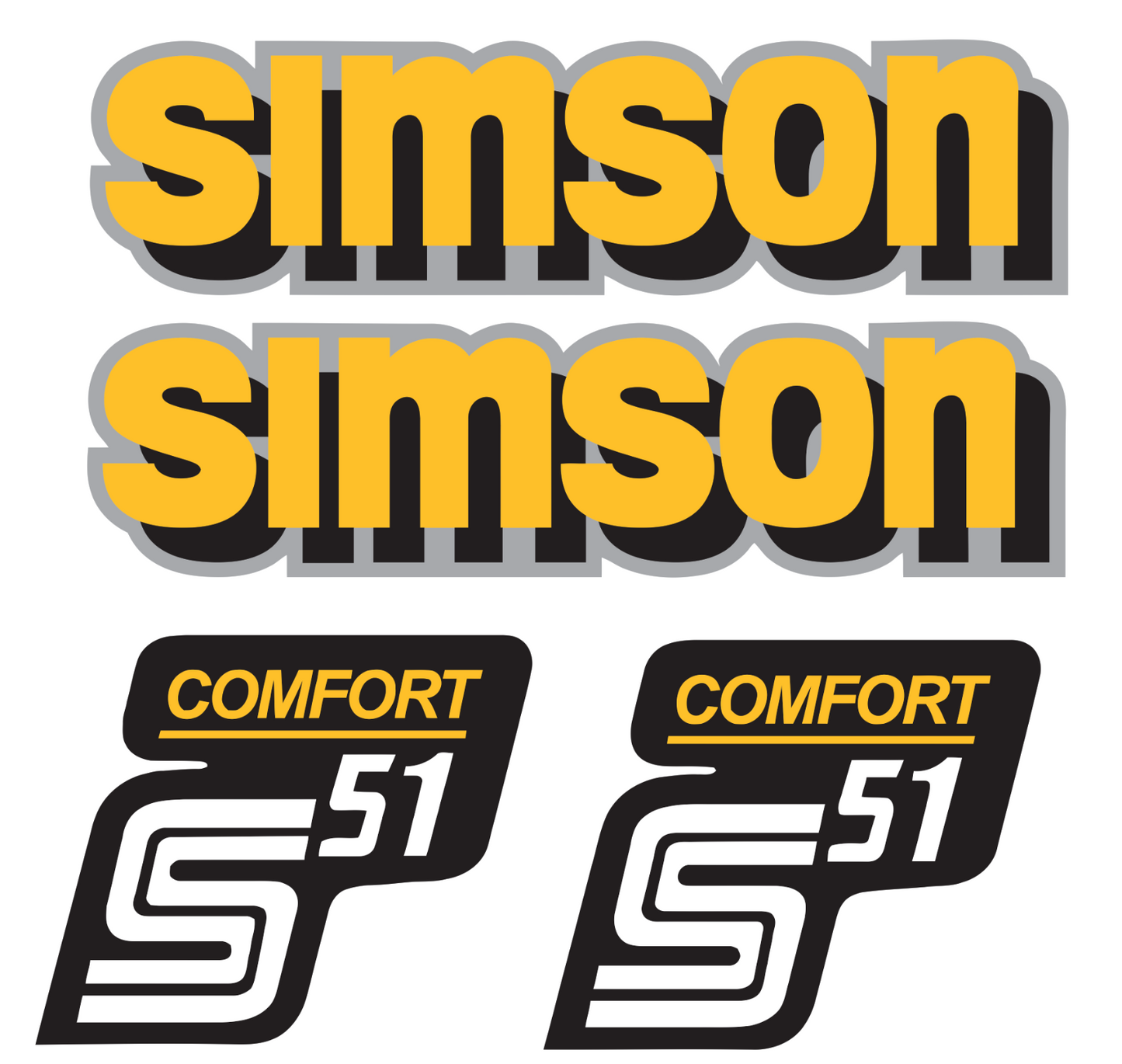 Dekorsatz Simson S51 Comfort Schwarz Orange Aufkleber Set  Dekor Premium Retro