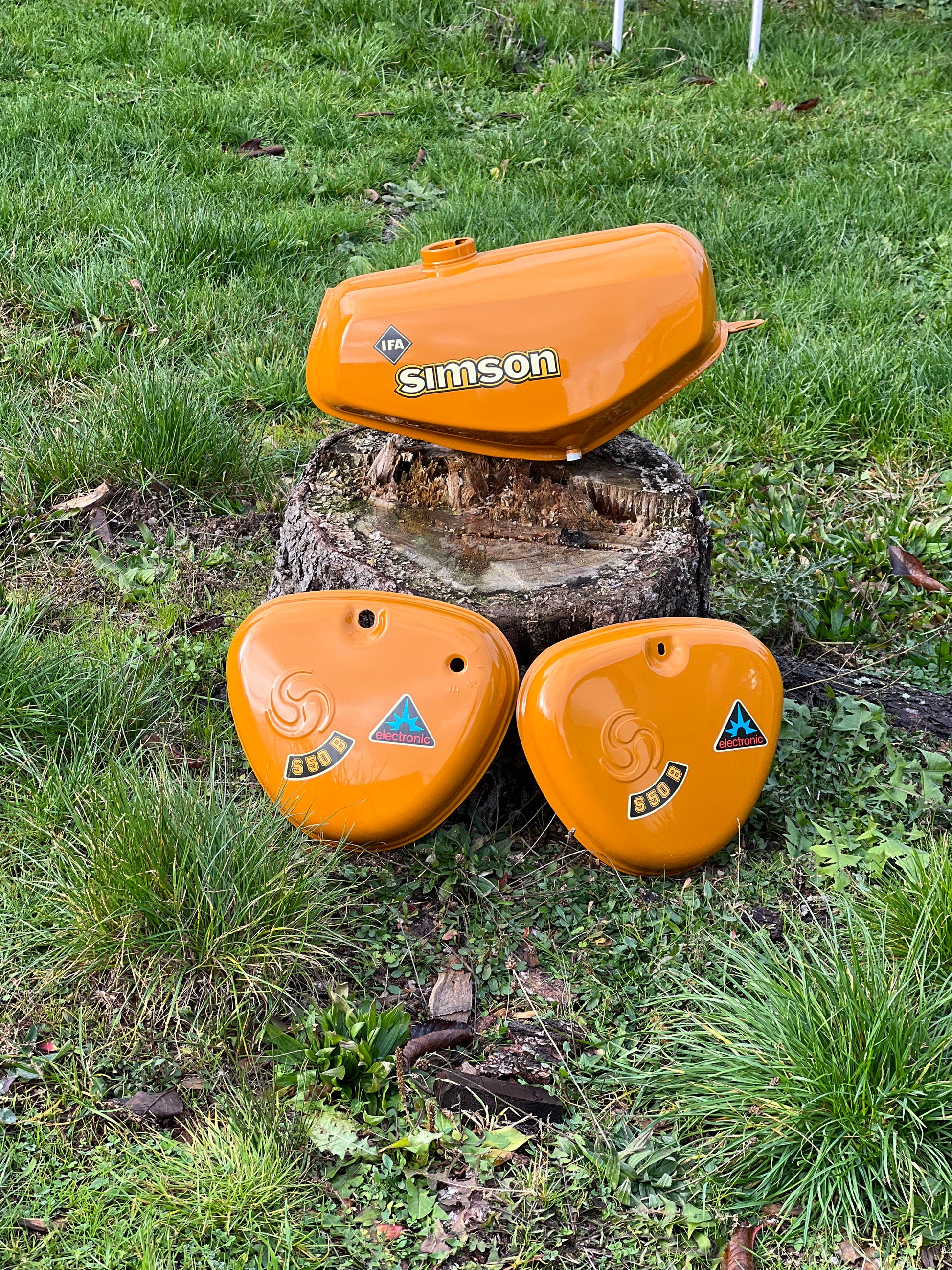 Simson S51 S70 TANK-Set mit Seitendeckel saharabraun / orange gelb