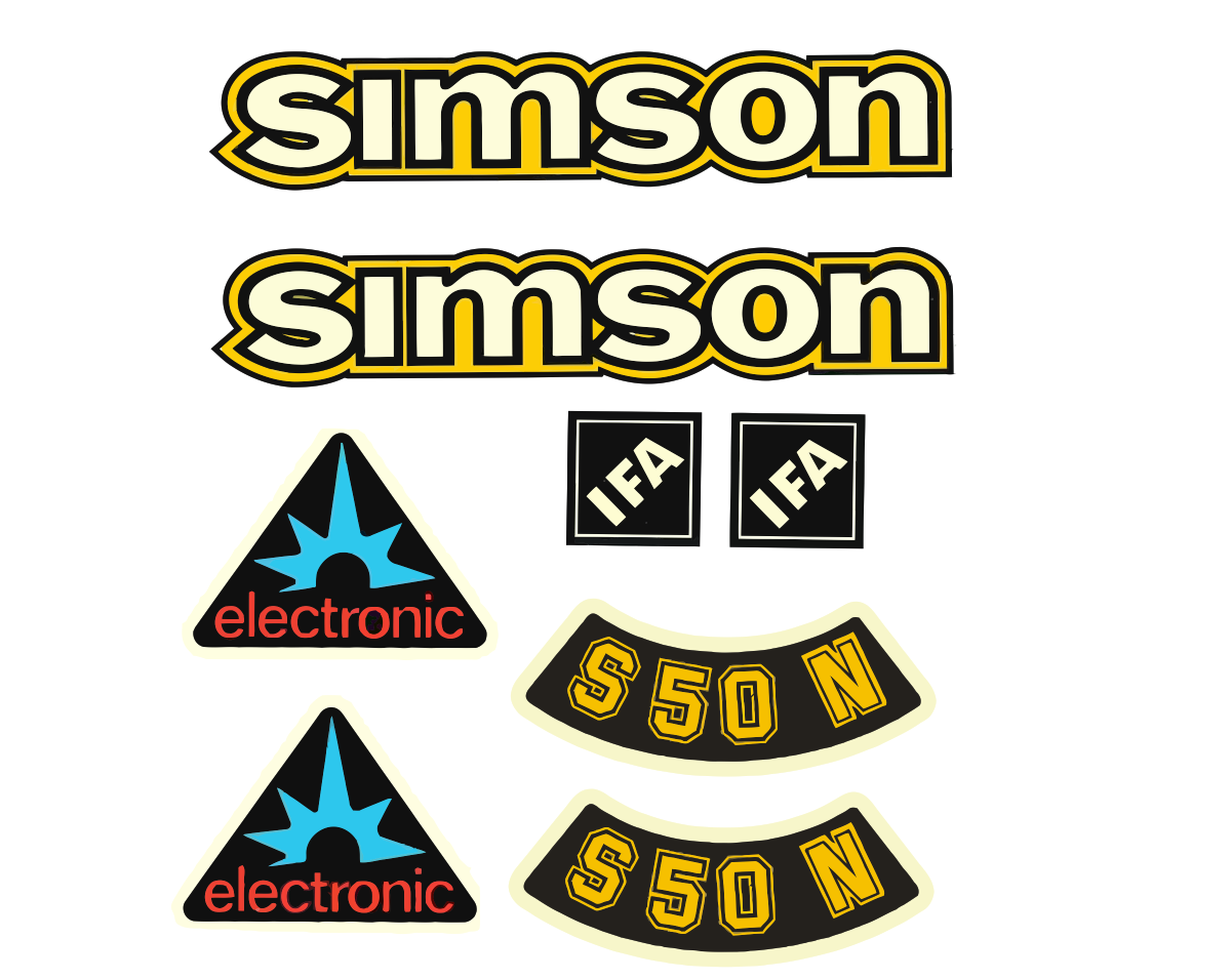8 teiliger Dekorsatz Simson  S50N IFA Electronic Retro Aufkleber Set